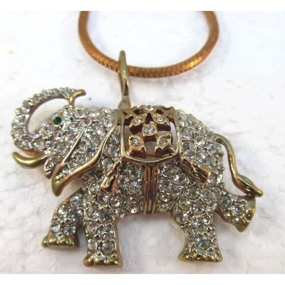 Vintage Rhinestone Good Luck Elephant Combo Brooch Pendant Necklace - Picture 11 of 16